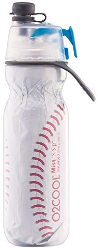 O2COOL Mist 'N Sip Misting Water Bottle No Leak Pull Top Spout Sports Water Bottle 20 oz (Baseball)