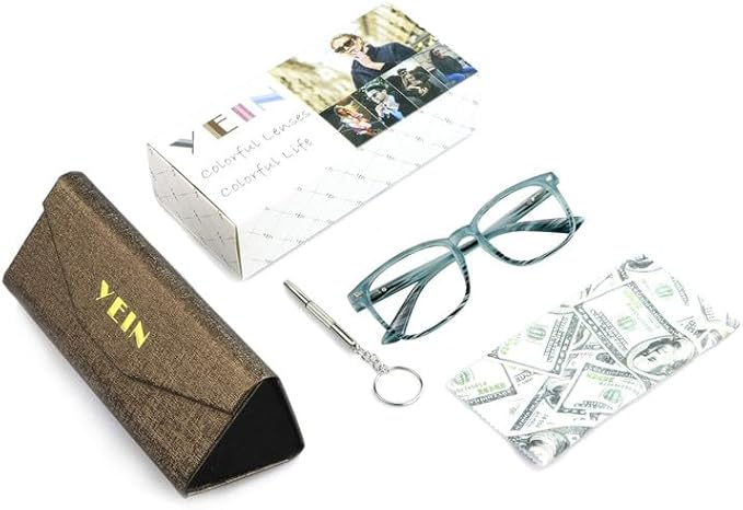 YEIN Bifocal Reading Glasses with Blue Light Blocking Lenses, Bifocal Reader for Women and Men, Vintage Square frame with Spring Hinge (+0.00/+1.25 magnification)