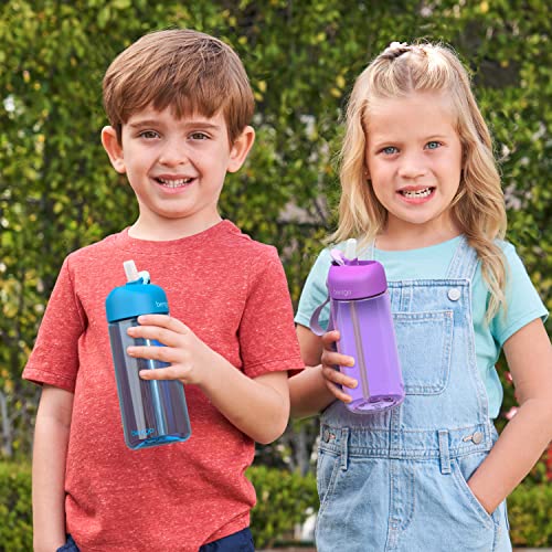 Bentgo Kids Water Bottle - Leak-Proof, Durable Tritan™, BPA-Free 15 oz. Cup for Kids/Toddlers Ages 3+ - Flip-Up Straw & Dishwasher Safe for School, Sports, Daycare & Camp (Blue)