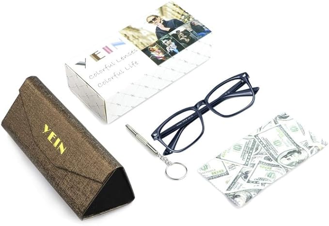 YEIN Bifocal Reading Glasses with Blue Light Blocking Lenses, Bifocal Reader for Women and Men, Vintage Square frame with Spring Hinge (+0.00/+1.50 magnification)