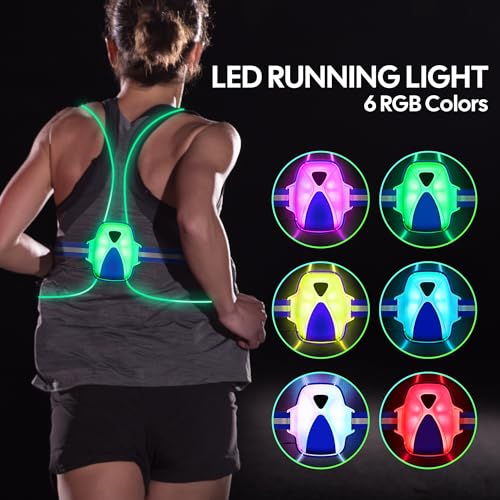 FIXEY AN Running Vest, Running Light for Runners, Safety Reflective Running Gear for Men Women, 6 Multicolor, USB Rechargeable, Waterproof, LED Light Vest for Night Running, Walking, Cycling, Blue