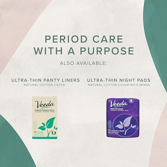 Veeda Natural Cotton Day Pads for Women - Heavy Flow Absorbent Ultra-Thin Feminine Pads with Wings - Hypoallergenic Period pads - Unscented & Chlorine free Sanitary Napkins - 84 Count