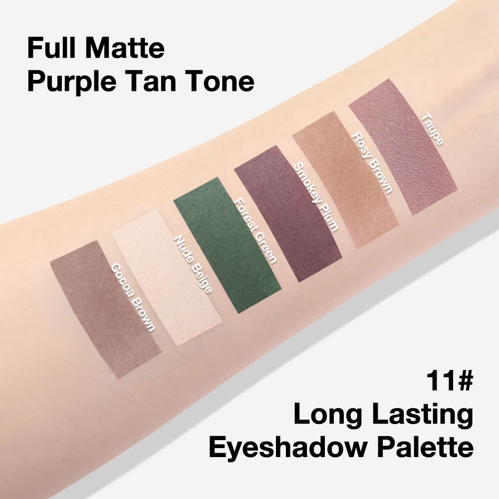 Kaely 6 Colors Mini Neutral Eye Shadow Palette Makeup, Taupe Rosy Brown Smokey Plum Forest Green Nude Beige Cocoa Brown Matte Eyeshadow Palette for Older Women Pigmented Waterproof, Cruelty-free, 11