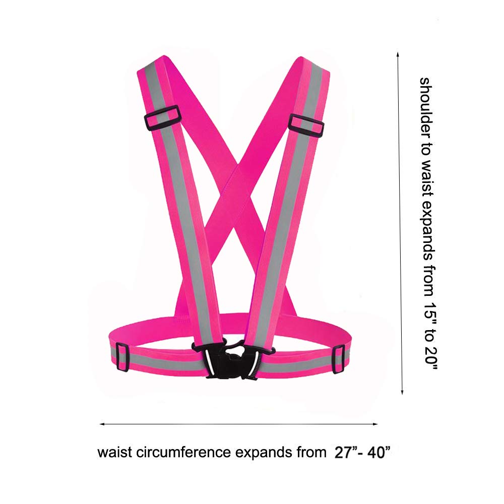 Awnuuw Reflective Vest Running Gear 3Pack, Adjustable Safety Vests High Visible Reflective Belt Straps for Night Running, Outdoor Cycling, Motorcycle, Dog Walking (Pink,Green,Black)