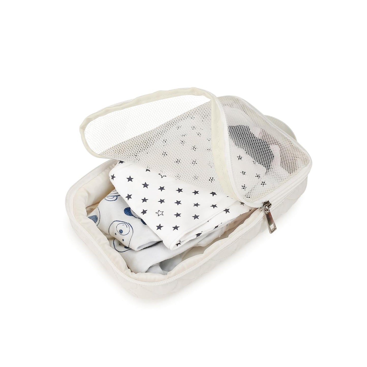 MOMIGO Baby Diaper Bag Organizer Pouches - 2 Pack Waterproof Pod Hanging Diaper Bag Mesh Bag Reusable, Washable or Baby Cloth Diapers (White)
