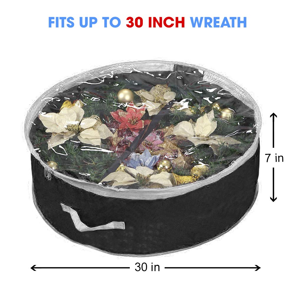Primode Wreath Storage Bag 30" | Garland Wreaths Container with Clear Window for Easy Xmas Holiday Storage | Durable 600D Oxford Material