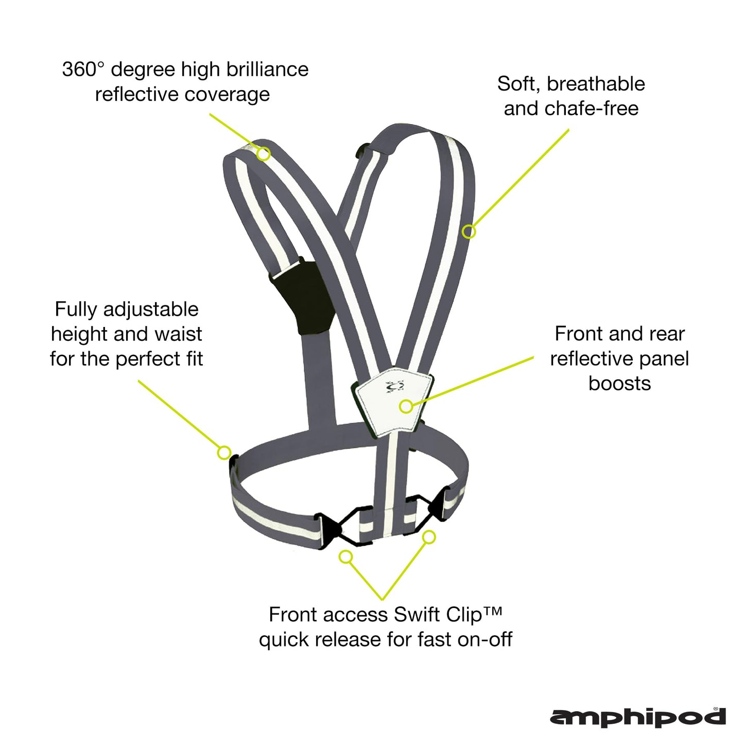 Amphipod Xinglet Vest, Outdoor High Visibility Reflective Straps Safety Vest for Road Running, Jogging & Walking - Gray - OS
