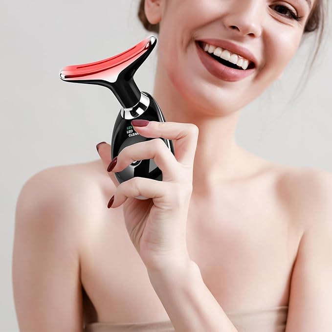 Red-Light-Therapy-for-Face and Neck with 7 Color, Facial Massager for Face and Neck, Face π² culpting Wand (Black)
