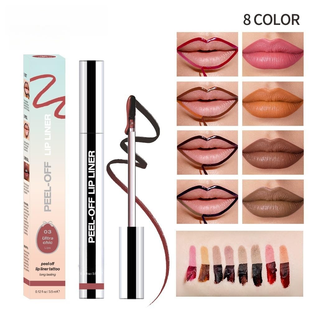 Longwear Peel-off Lip Stain Marker Peel Off with Vitamin E - Smudge-Resistant Lip Liner & Base for All Skin Types (03#)