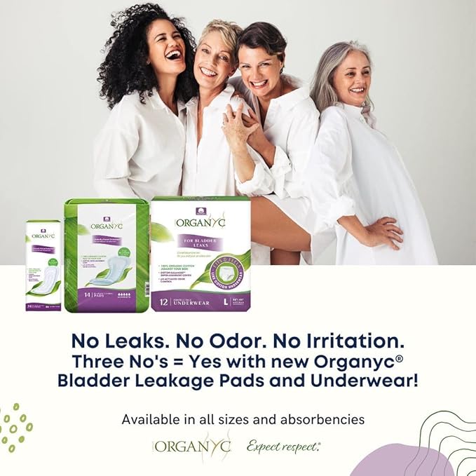 Organyc 100% Organic Cotton Incontinence Pads for Bladder Leaks, FSA/HSA Eligible, Maximum Flow, 16 Count (Pack of 2)