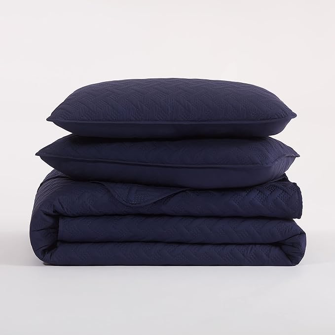 Serta ComfortSure Soft 3-Piece Full/Queen Quilt Bedding Set, Includes Bedspread/Coverlet and Pillow Shams, Bedding for All Seasons, Machine Washable, Navy