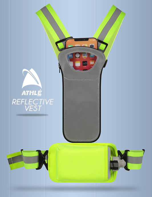 Athlé Reflective Vest with Water Bottle Holder and Phone Holder - Running Hydration Vest - High Visibility Vest - BPA-Free Water Bottle Included