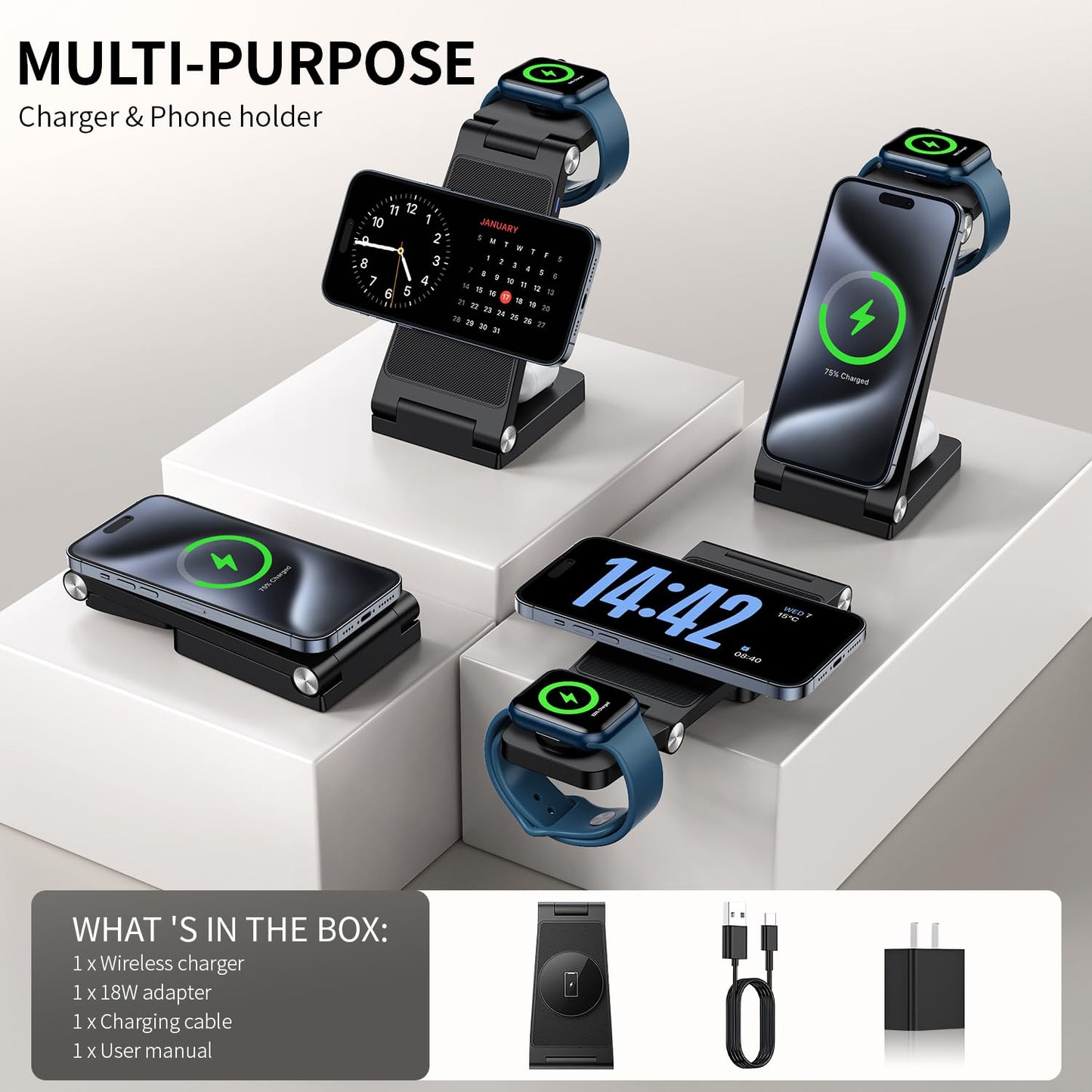 2025 Traveling Wireless Mag-Safe Fast Charging Station,Magnetic 3 in 1 Charger with Light for iPhone 16 15 14 13 12 Pro Max Plus,Apple Watch Series & Air pods 4 3 2 Pro-Gifts for Wife & Husband