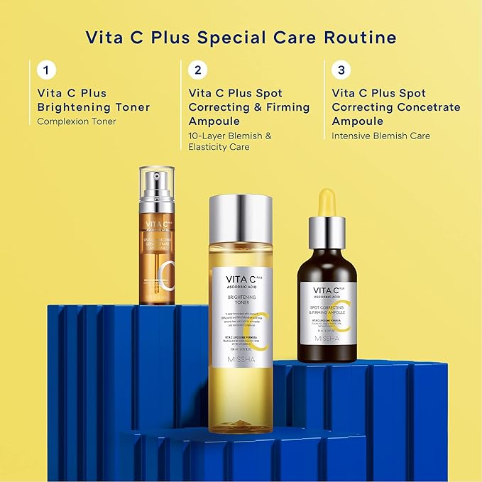 MISSHA Vita C Plus Brightening Toner 6.76 Fl oz/200ml, Lightweight, Fast-Absorbing Facial Toner, Vitamin C Skin Care for Dark Spots & Uneven Tone, Korean Skin Care for Dull, Oily Skin