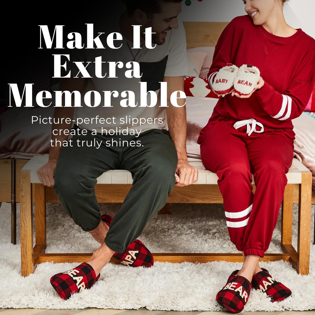 Dearfoams Women's Gifts for Mom Cute Cozy Mothers Day Mama Bear Slipper, Buffalo Plaid, 9-10
