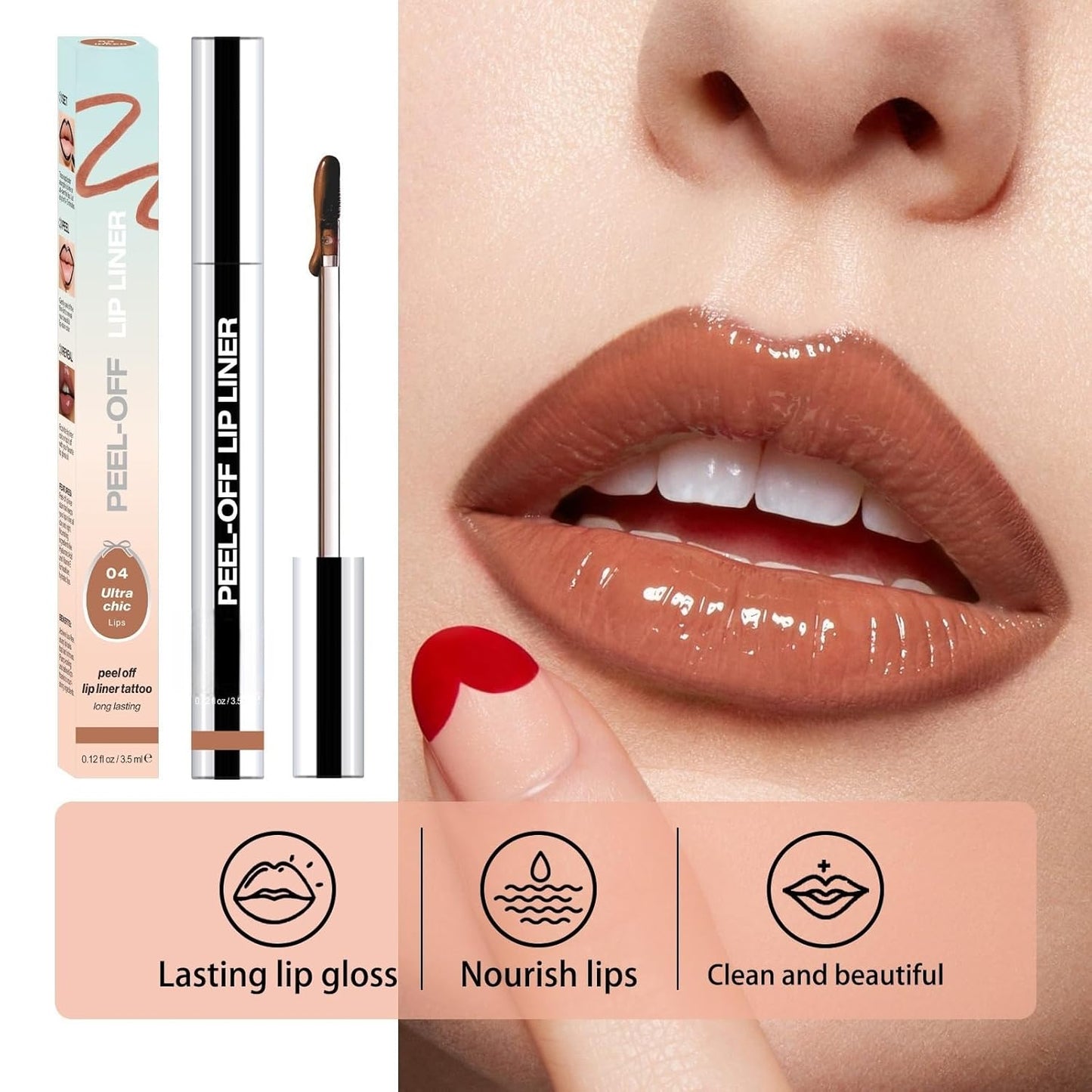 Longwear Peel-off Lip Stain Marker Peel Off with Vitamin E - Smudge-Resistant Lip Liner & Base for All Skin Types (06#)