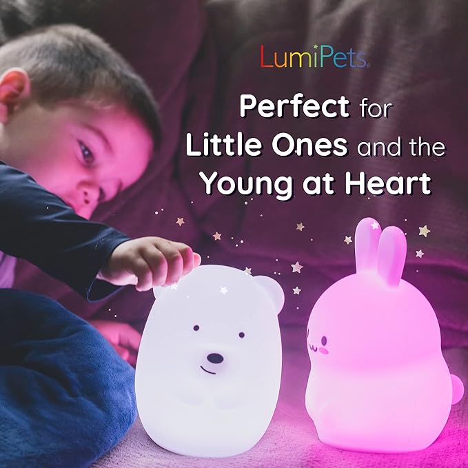 Lumipets Remote Control Silicone Night Light for Kids - Cat Design with 9 Soft Colors & Sleep Timer - Rechargeable, Battery-Operated Lamp for Bedroom | Baby Nursery, Toddler, Girls, Boys