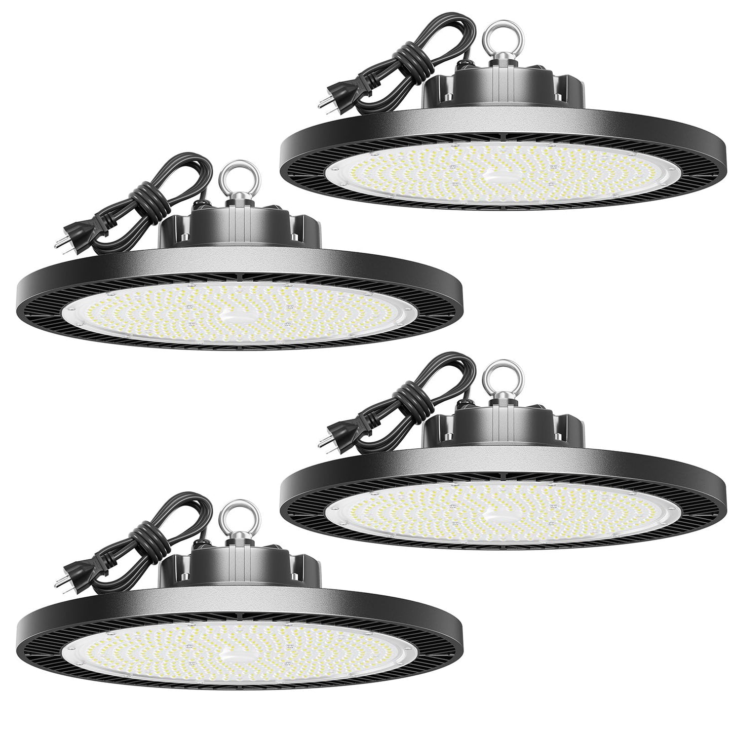 ELEKICO UFO Led High Bay Light, Upgrade Super Bright 350w 52500lm 5000k High Bay Led Shop Lights with Us Plug 5' Cable, Led Shop Lights for Garage Workshop Factory Barn Gym Warehouse 4 Pack