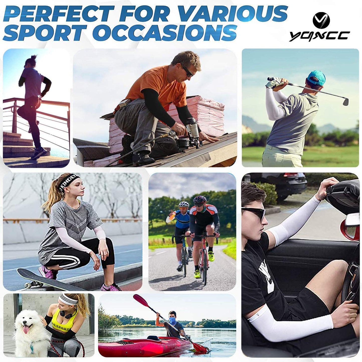 YQXCC 8 Pairs Arm Sleeves, Cooling UV Sun Protection Sports Compression Sleeves for Men Women, Golf Basketball Arm Sleeves
