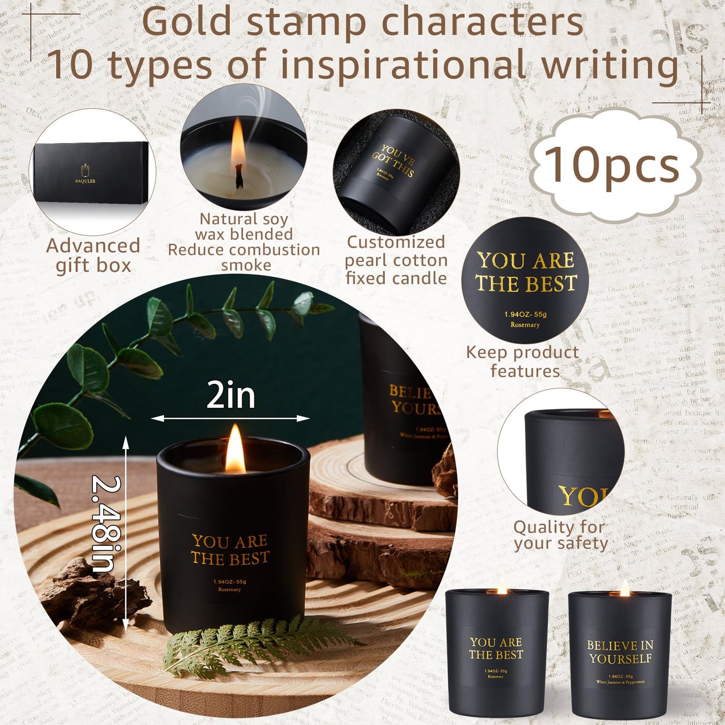 10 Pcs Motivational Aromatherapy Scented Candle Set Soy Wax Candles with Essential Oils Inspirational 4.4oz Scented Candles Gift Set for Women Mother Teacher Employee Christmas Birthday Gifts