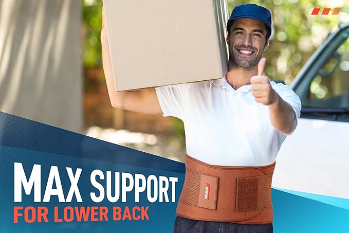 FEATOL Back Brace for Lower Back Pain, Breathable Back Support Belt for Women & Men with Lumbar Pad, Lumbar Support Belt for Heavy Lifting & Work, Scoliosis, Brown, L/XL (Circumference:30-38.6")