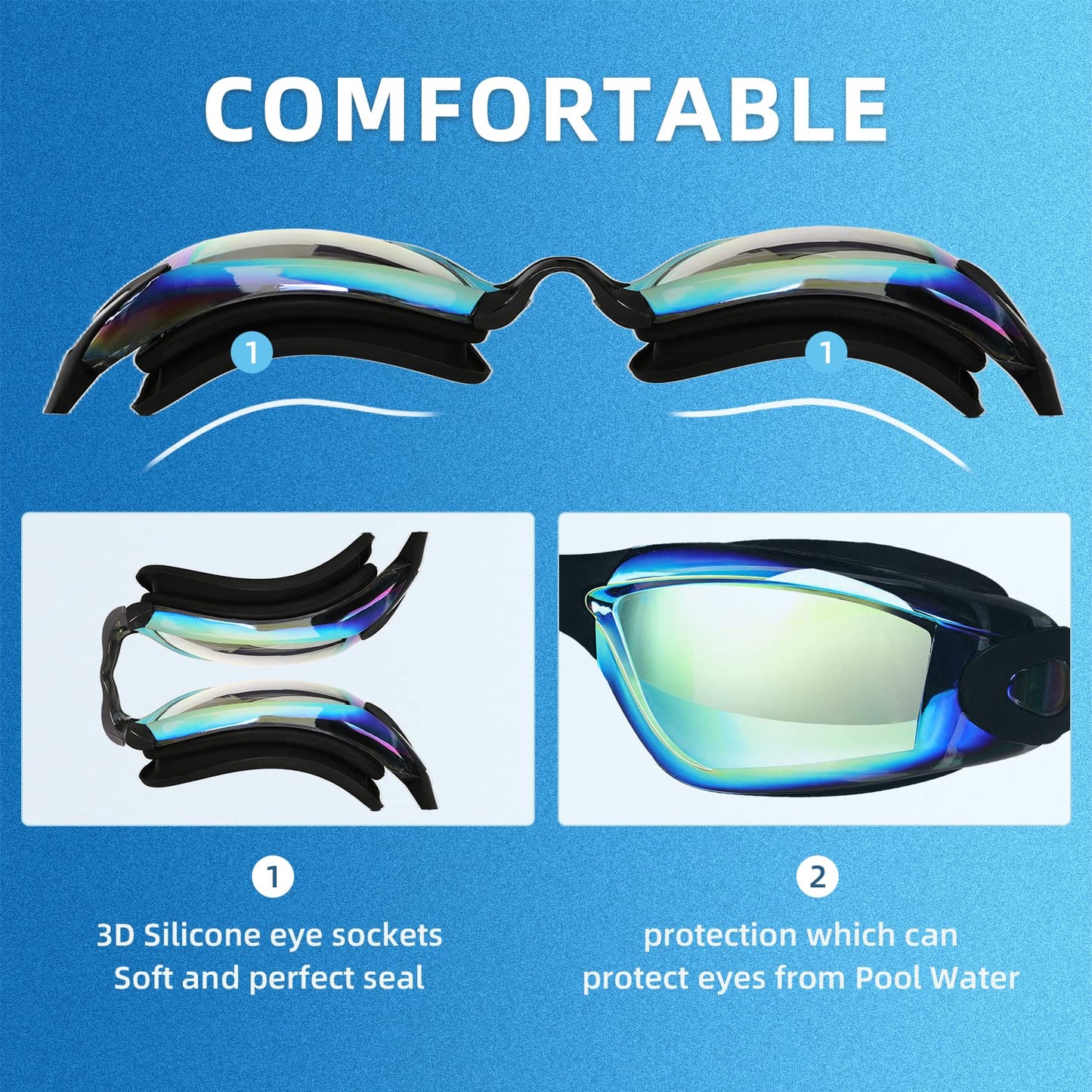 LOCONHA Swim Goggles, 2 Pack Swimming Goggles Anti Fog No Leaking For Adult Women Men Youth