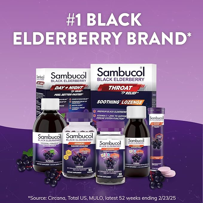 Sambucol Black Elderberry Effervescent Tablets - Elderberry with Zinc and Vitamin C for Adults, Elderberry Dissolving Tablets, Berries - 15 Count