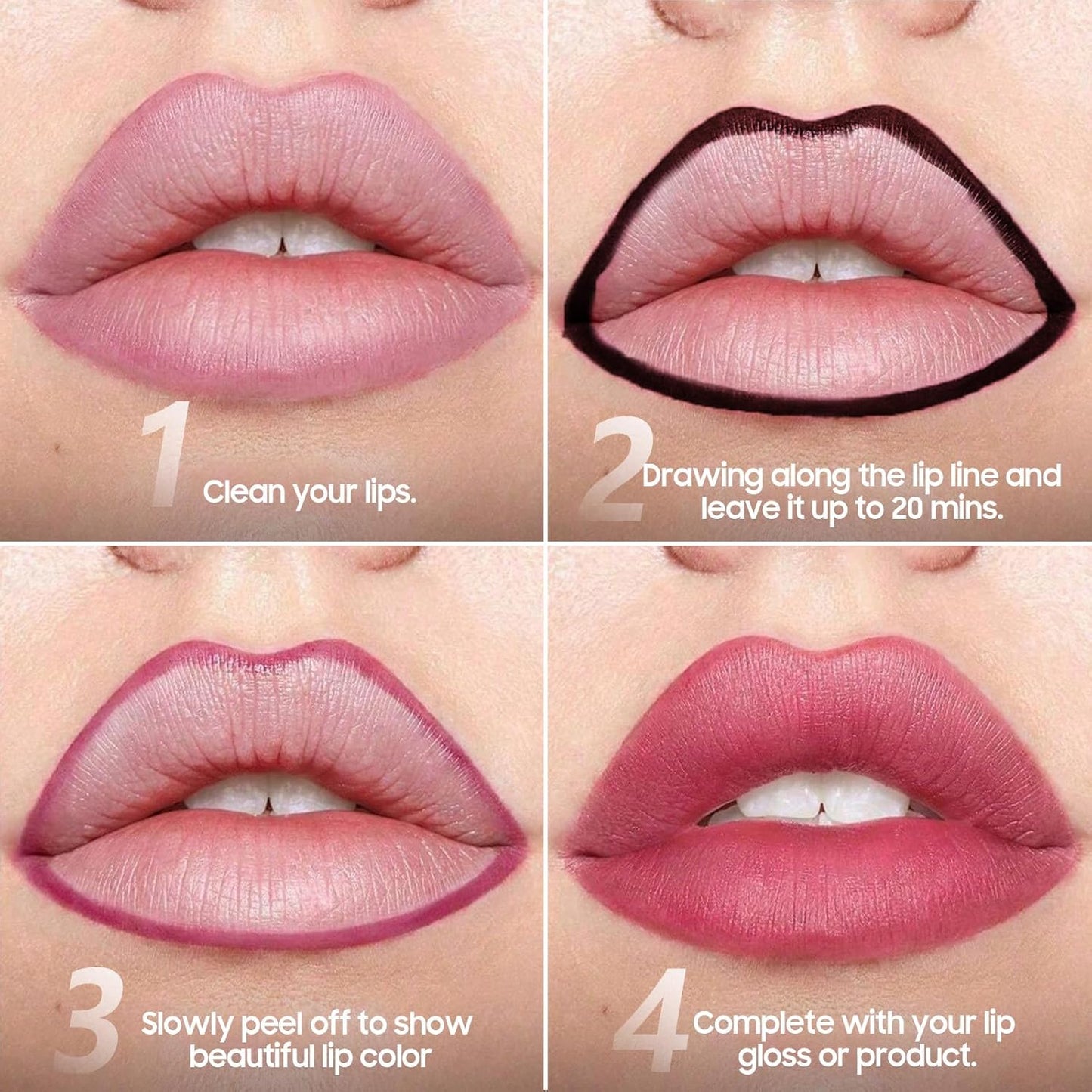 Lip Stain Peel Off - Waterproof Comfortable Vivid Color Peel Lip Liner Non-Stick Cup, Lip Tattoo Peel Off for Beauty & Charming Lip Makeup with All-Day | Vegan and Cruelty Free (#03 Rose)