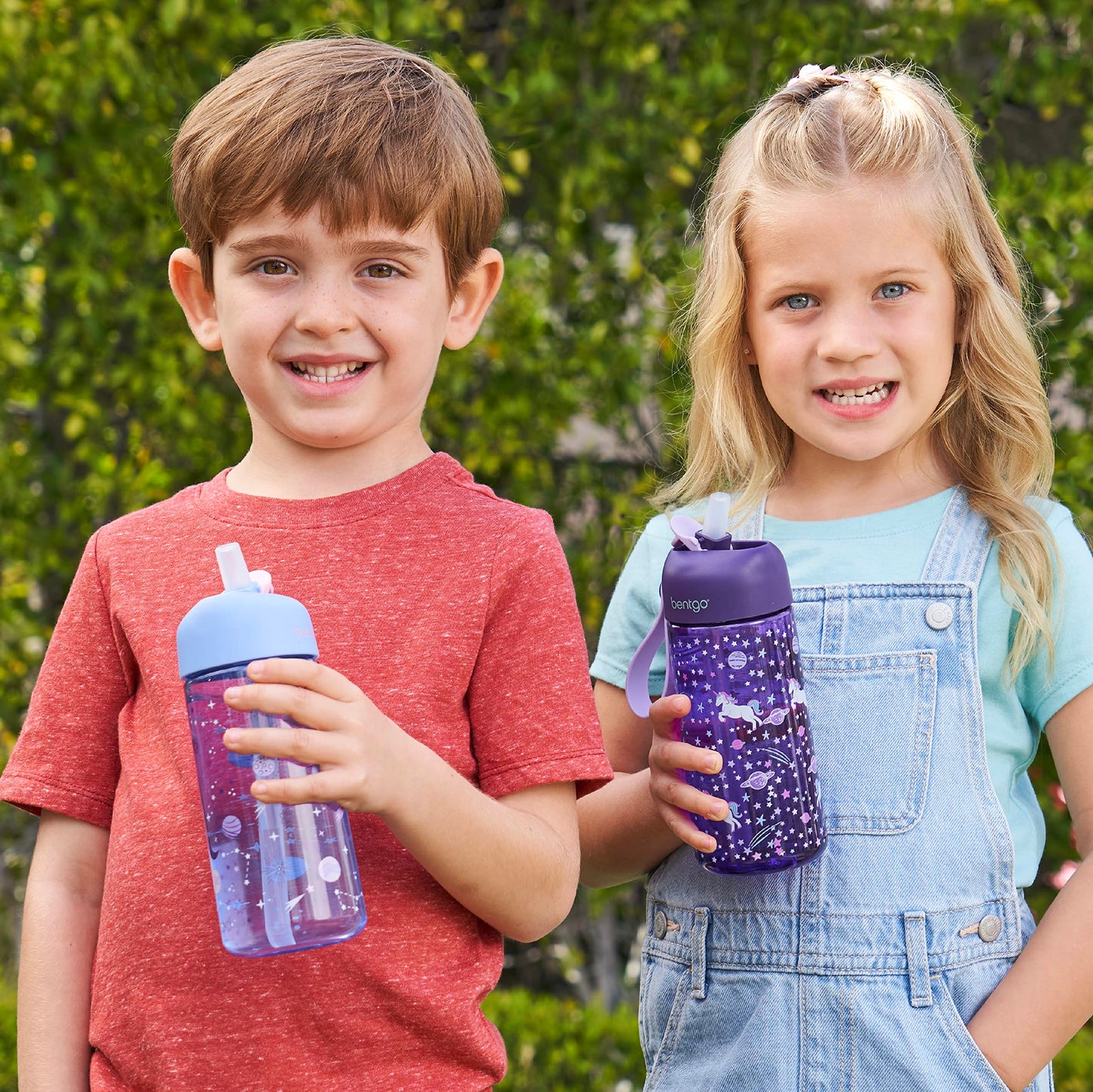 Bentgo Kids Water Bottle 2-Pack - Leak-Proof, Durable Tritan™, BPA-Free 15 oz Cup for Kids/Toddlers 3+; Flip-Up Straw; Dishwasher Safe for School/Sports/Daycare/Camp (Unicorn/Lavender Galaxy)