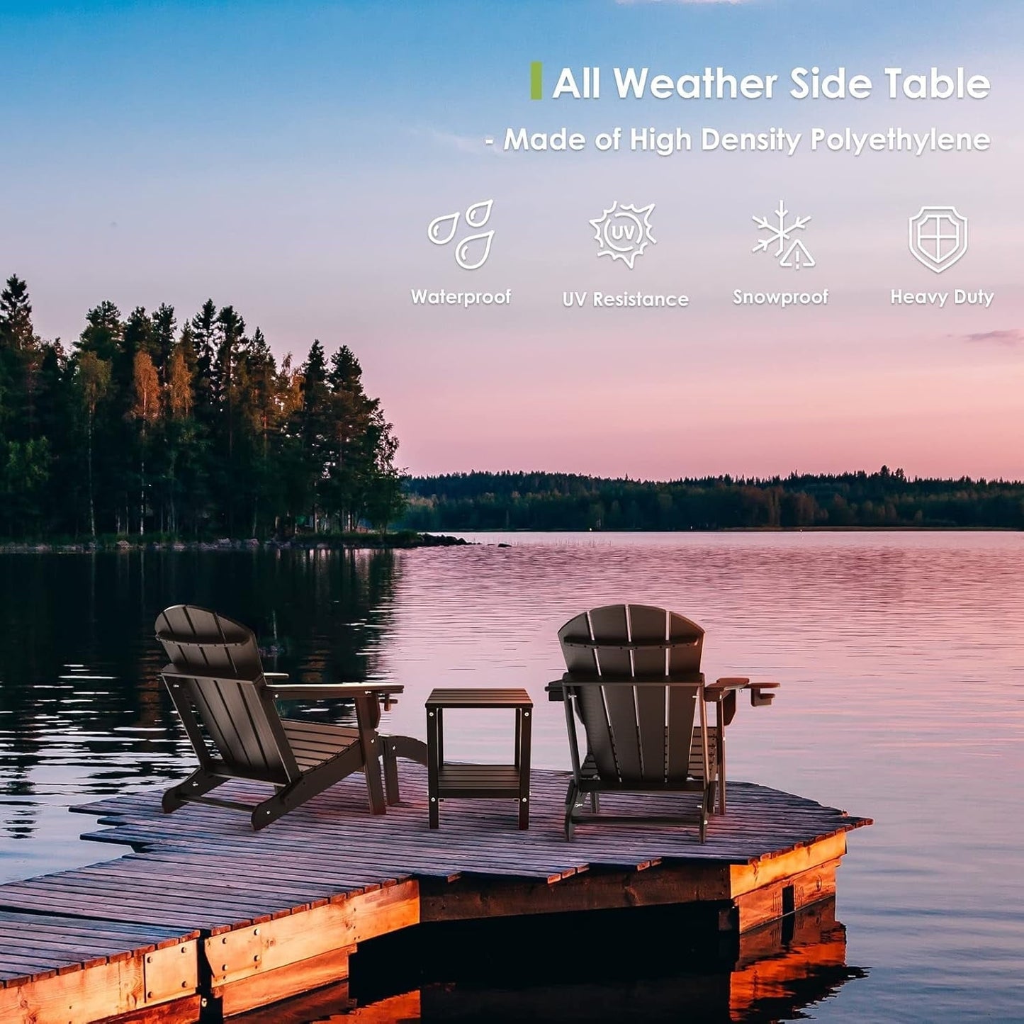 VibrantEcho Adirondack-Outdoor-Side-Table | 14 x 13 Inches | HDPE Plastic | All Weather | Blue | Outside End Tables | Storage Shelf | for Patio Porch Backyard Indoor