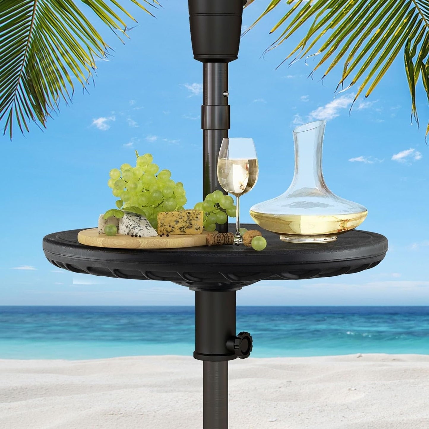 GaoJ Umbrella Pole Table Tray - 20" Outdoor Side Table with 1.5" Umbrella Hole, Height Adjustable Knob, All-Weather PE Matrial, for Patio, Backyard, Deck, Garden, Poolside, Black