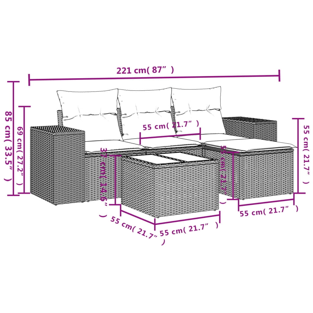 vidaXL Garden Sofa Set Black PE rattan Average Modular Garden Sofa Set