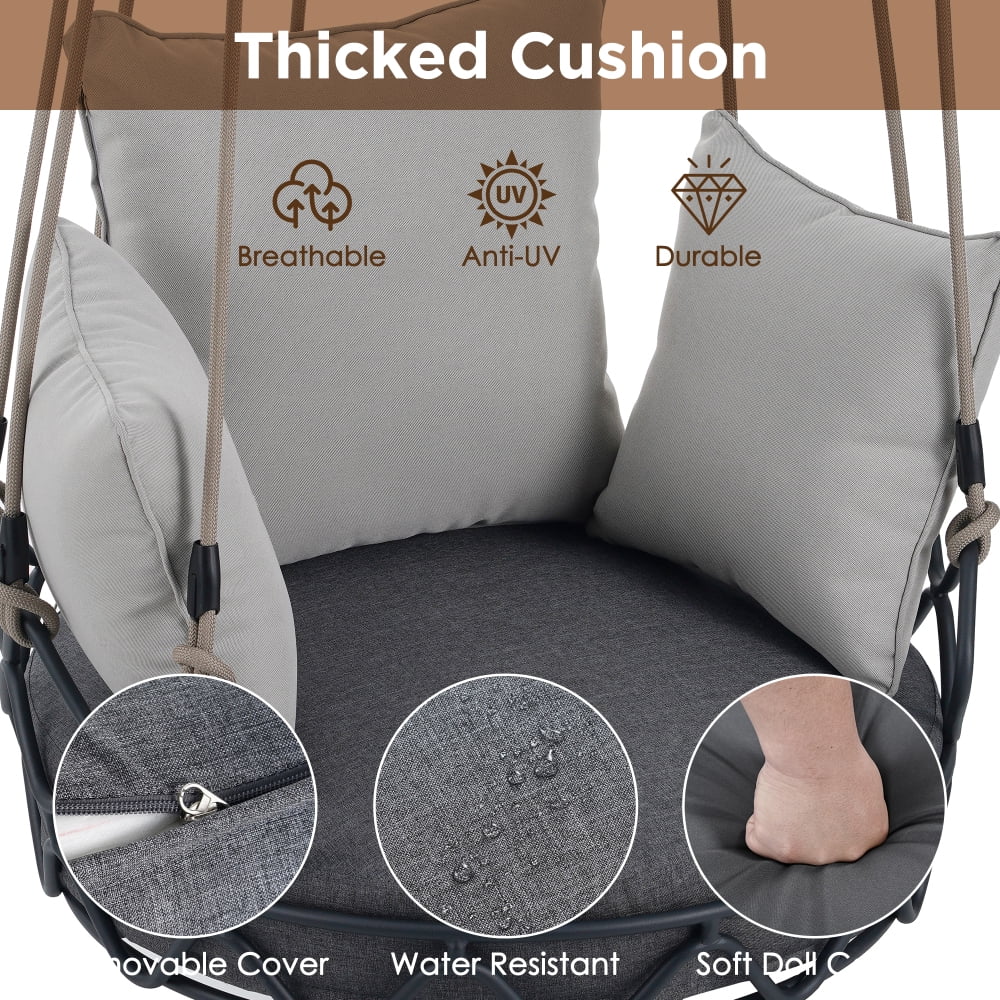 Baugery Hanging Egg Chair Without Stand, Outdoor Patio Egg Swing Chair for Patio Porch, Balcony (Beige/Grey)