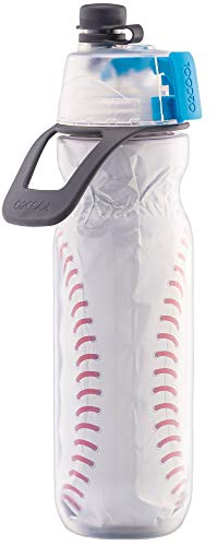 O2COOL Mist 'N Sip Misting Water Bottle No Leak Pull Top Spout Sports Water Bottle 20 oz (Baseball)