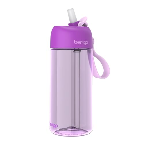 Bentgo Kids Water Bottle - Leak-Proof, Durable Tritan™, BPA-Free 15 oz. Cup for Kids/Toddlers Ages 3+ - Flip-Up Straw & Dishwasher Safe for School, Sports, Daycare & Camp (Purple)