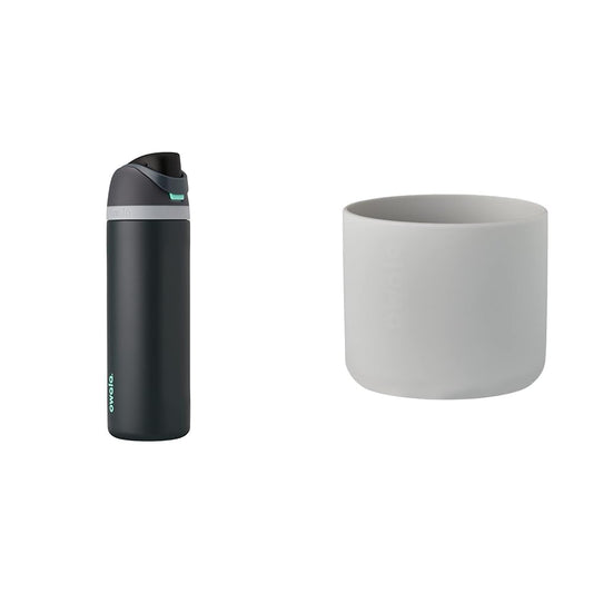 Owala 24oz Insulated Stainless Steel Water Bottle Bundle with Straw Lid and Protective Silicone Sleeve, Foggy Tide