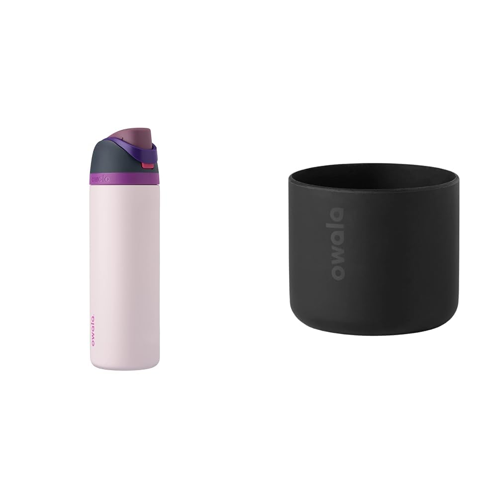 Owala FreeSip Insulated Stainless Steel Water Bottle & Silicone Water Bottle Boot, Anti-Slip Protective Sleeve for Water Bottle, Protects FreeSip or Flip Stainless Steel Water Bottles, 24 Oz, Black