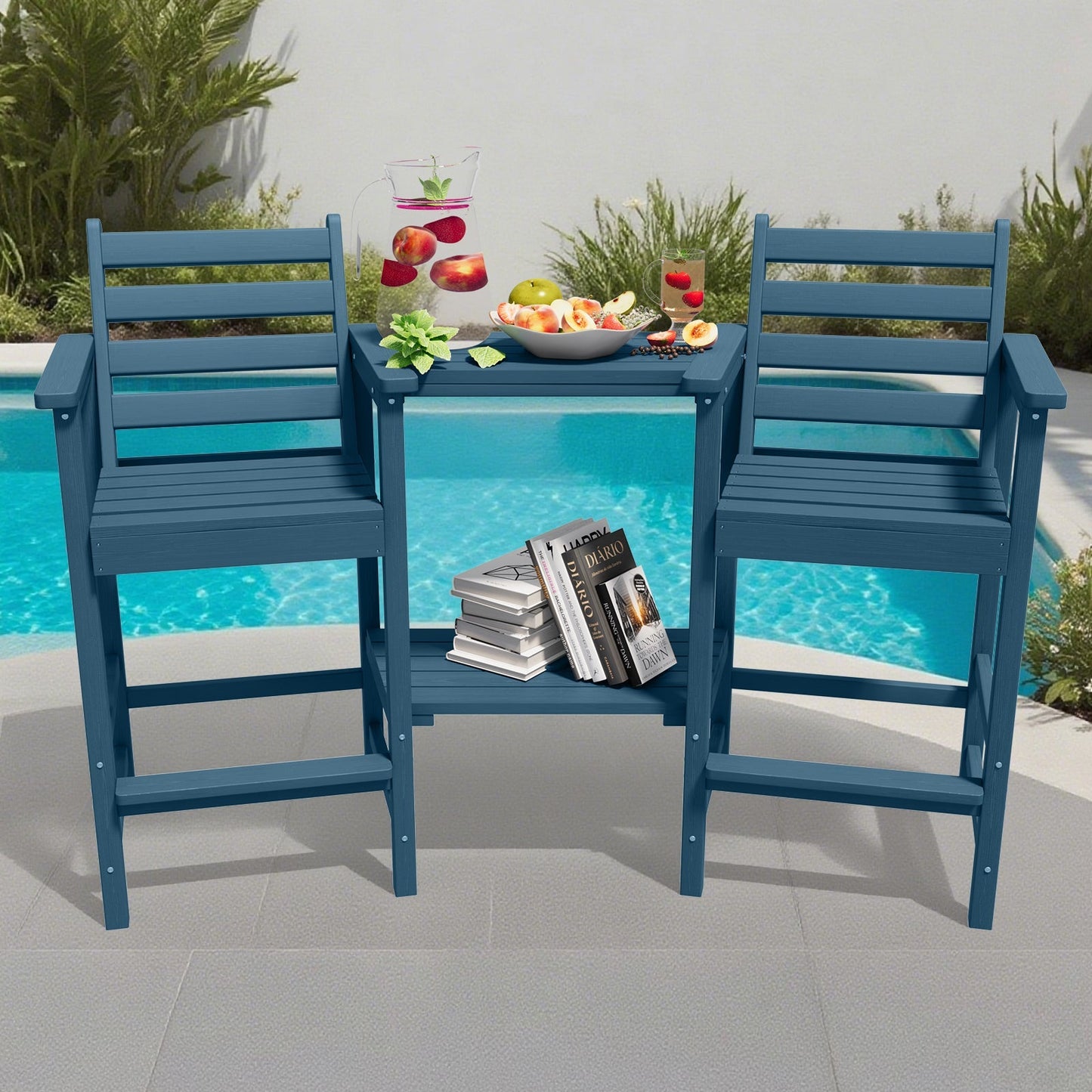 AreShark HDPE Tall Adirondack Chair Set with Removable Double Trays (Set of 2) Black