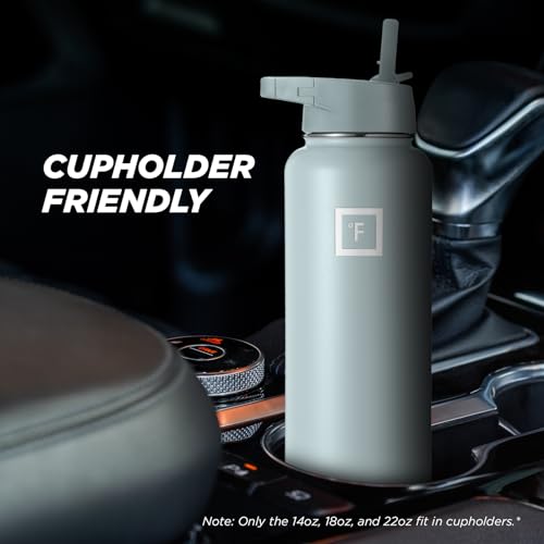 IRON °FLASK Camping & Hiking Hydration Flask, Wide Mouth, 3 Straw Lids, Stainless Steel Outdoor Water Bottle, Double Walled, Insulated Thermos, Metal Canteen - Morning Mist, 22 Oz