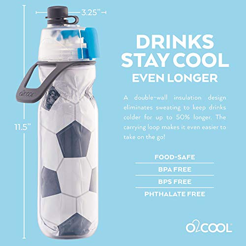 O2COOL Insulated Mist N' Sip Water Bottle - 20 oz, Soccer (HMLDP07)