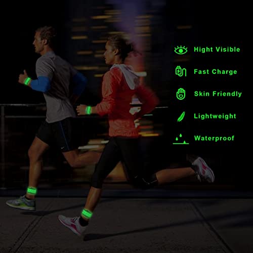 TRAYIU LED Safety Wristband Lights - 3 Pack Rechargeable Light Up Arm Ankle Band Kids Magic Slap Glow Bracelets Reflective Belt High Visibility for Night Cycling Walking Joggers Running Gear