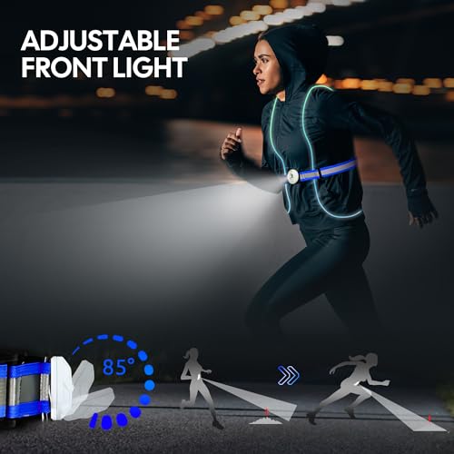 FIXEY AN Running Vest, Running Light for Runners, Safety Reflective Running Gear for Men Women, 6 Multicolor, USB Rechargeable, Waterproof, LED Light Vest for Night Running, Walking, Cycling, Blue