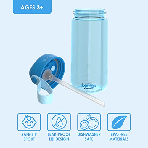 Bentgo Kids Water Bottle - Leak-Proof, Durable Tritan™, BPA-Free 15 oz. Cup for Kids/Toddlers Ages 3+ - Flip-Up Straw & Dishwasher Safe for School, Sports, Daycare & Camp (Blue)