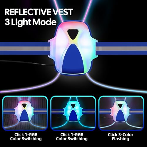 FIXEY AN Running Vest, Running Light for Runners, Safety Reflective Running Gear for Men Women, 6 Multicolor, USB Rechargeable, Waterproof, LED Light Vest for Night Running, Walking, Cycling, Blue