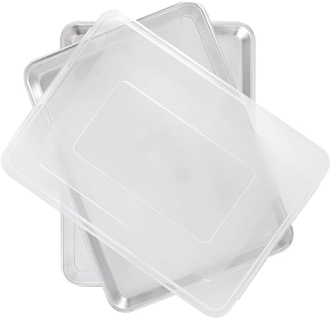 Nordic Ware Naturals Half Sheet Set - USA Made Aluminum Commercial Quality Sheet Pan for Baking or Roasting, Encapsulated Galvanized Steel Rim Prevents Warping, 2pk Half + Lid
