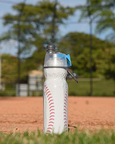 O2COOL Mist 'N Sip Misting Water Bottle No Leak Pull Top Spout Sports Water Bottle 20 oz (Baseball)