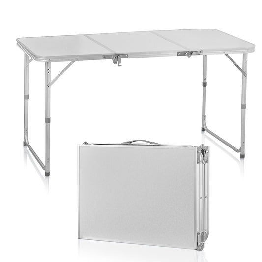 4ft Camping Folding Table, Portable Picnic Table with Adjustable Height, 3 Fold Lightweight Outdoor Aluminum Table for Indoor Travel Beach and Party
