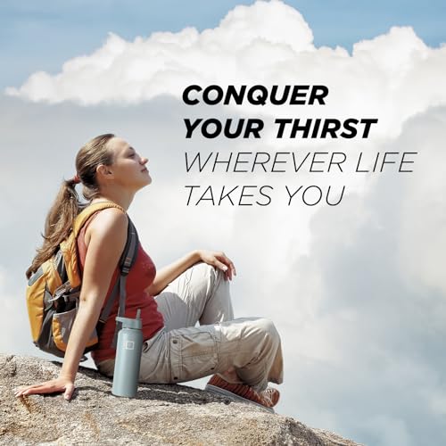 IRON °FLASK Camping & Hiking Hydration Flask, Wide Mouth, 3 Straw Lids, Stainless Steel Outdoor Water Bottle, Double Walled, Insulated Thermos, Metal Canteen - Morning Mist, 22 Oz