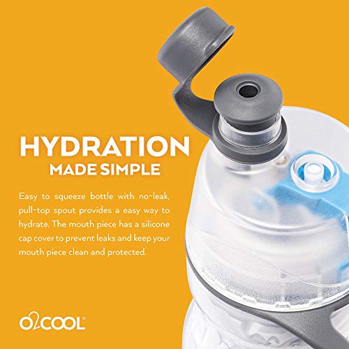 O2COOL Mist 'N Sip Misting Water Bottle No Leak Pull Top Spout Sports Water Bottle 20 oz (Baseball)