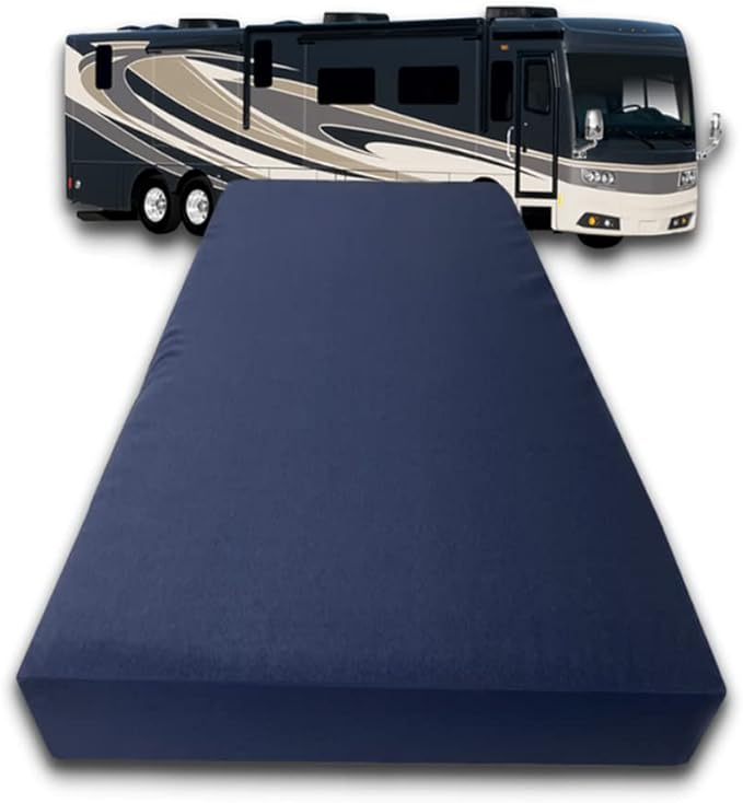 FoamRush 6-Inch Bunk (48" x 72") High Density Foam RV Mattress Replacement with Canvas Navy Cover, Medium Firm, Made in USA, Camper Trailer, Removable Water-Resistant Outdoor/Indoor Cover w Zip